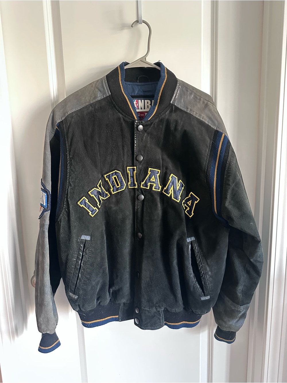 Vintage NBA Indiana Pacers Leather Varsity Jacket with Yellow Trim